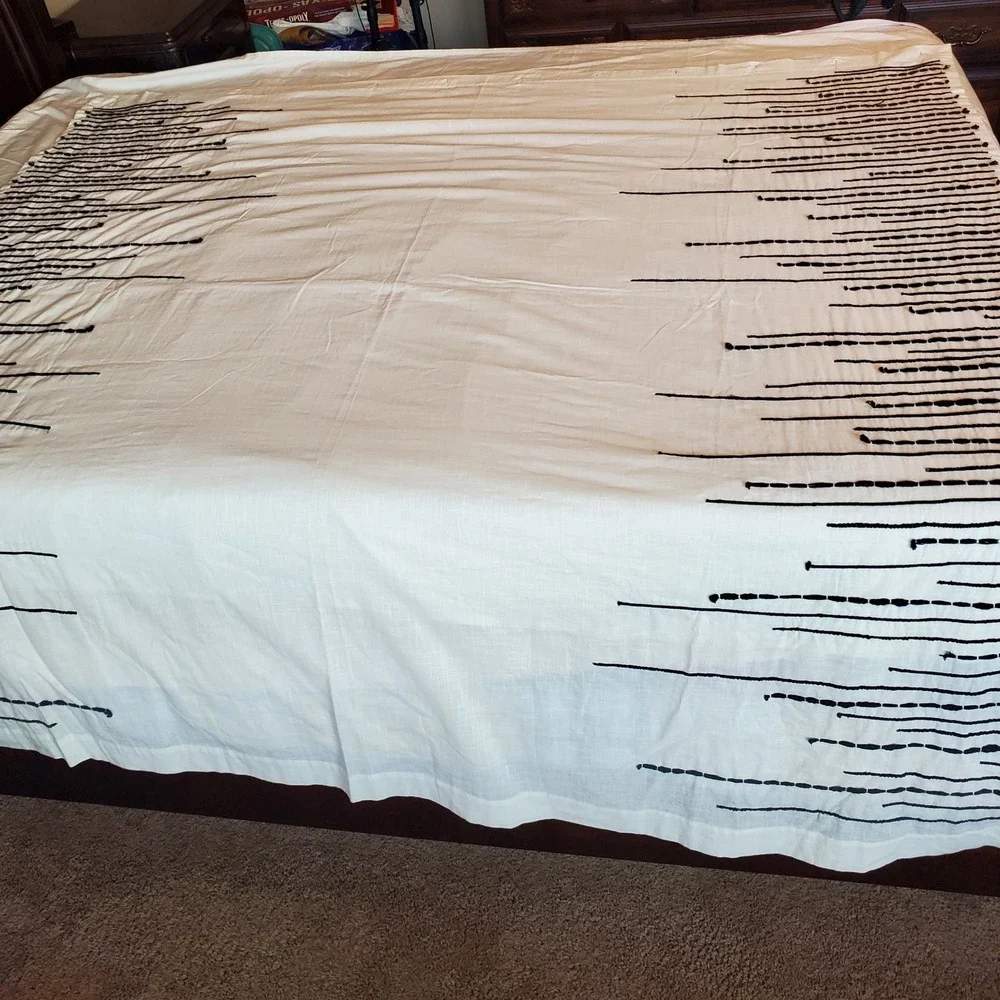 World Market White Black Tufted Stripe 100% Cotton Shower Curtain 72x72 NEW